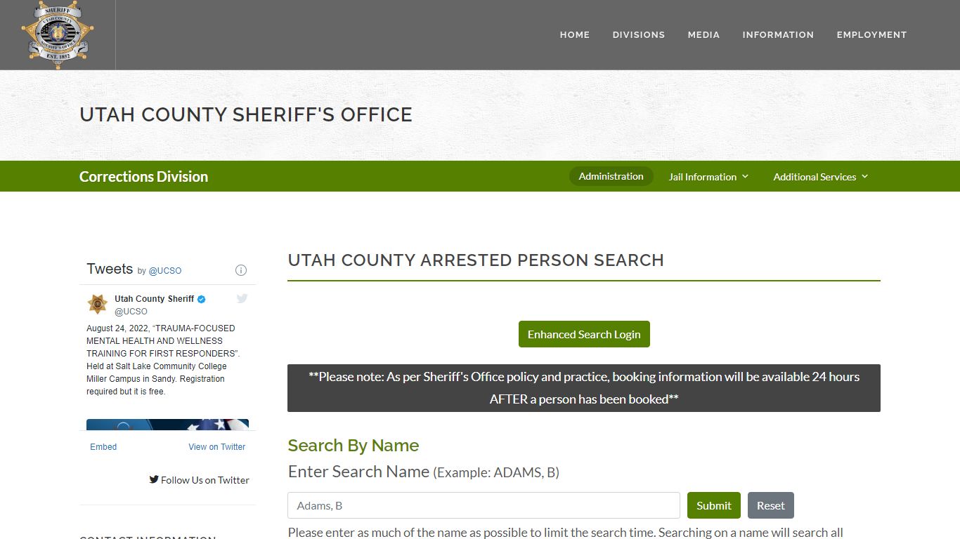 Utah County Sheriff's Office Inmate Search