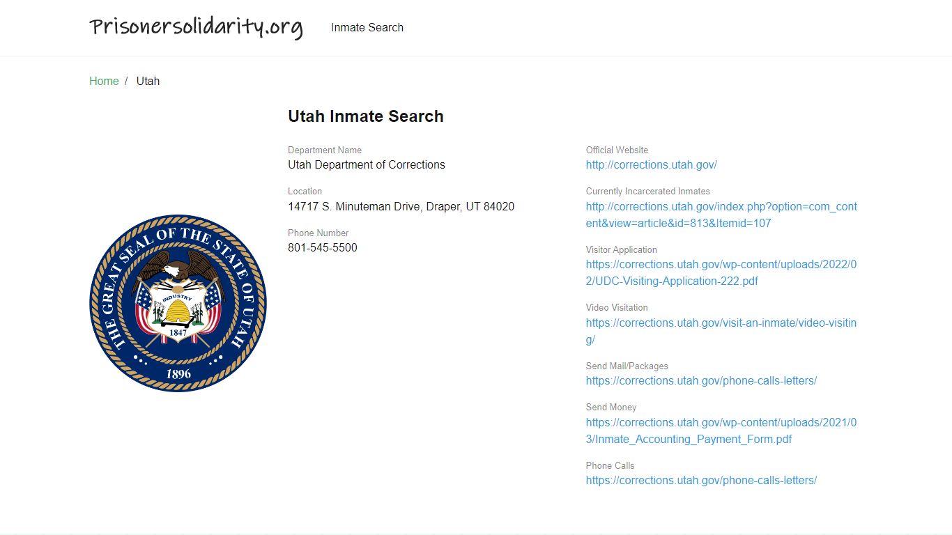 Utah Inmate Search – Utah Department of Corrections ...